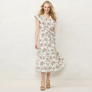 Lauren Conrad Womens Scalloped Ruffle Sleeve Midi Dress Size 1X Cottagecore Boho